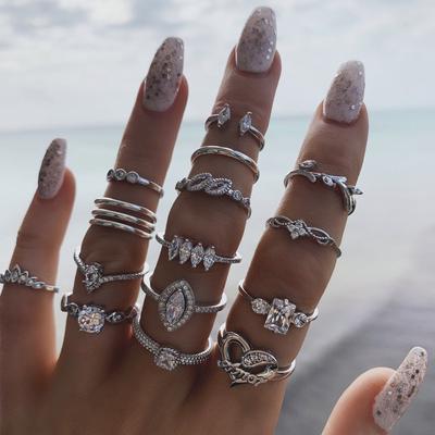 Open Water Drop Joint Ring, Hollow Diamond-set Love Ring, 15-piece Set, Ring Jewelry.