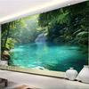 2D Lush Rainforest Waterfall Wall Tapestry Tropical Nature Background Cloth for Home