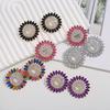 European and American Sunflower Stud Earrings: Colored Inlaid Diamond, Double Layer Round Flower Design