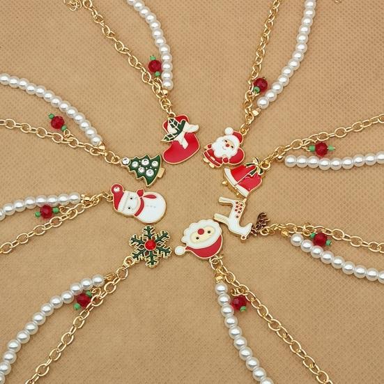 Bracciale Regolabile Donna Con Ciondoli Natalizi: Babbo Natale, Pupazzo Di Neve, Albero, Calzini – In Lega Di Zinco, Lunghezza 24 Cm, Regalo Feste