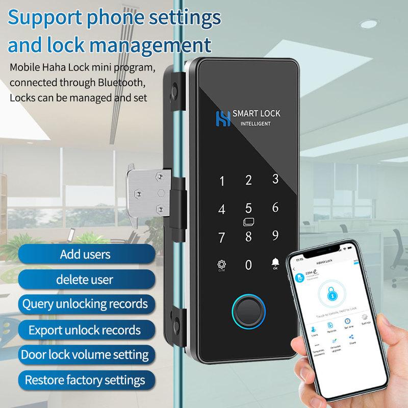 Fingerprint Glass Door Lock Bluetooth Sliding Glass Door Smart Lock Electronic Rfid Card Lock Hahalock APP Control