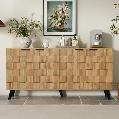 Nowoczesny kredens z 4 drzwiami, przestrzeń do przechowywania z regulowanymi półkami, metalowe uchwyty i nogi, do salonu i jadalni, łatwy montaż