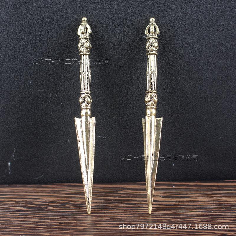 Brass Magic Pure Copper Vajra Handheld Hand Pieces Ornaments Super Long Triangular Pestle Tibetan Supplies