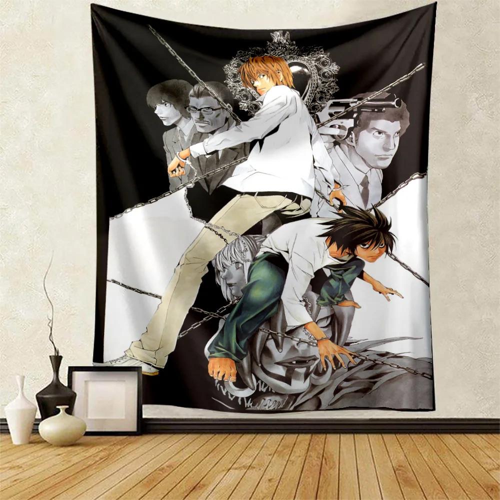 Death Note Main Character Collage Wall Tapestry L Misa with Shinigami Accents Room Decor for Seinen Anime Mystery Fans