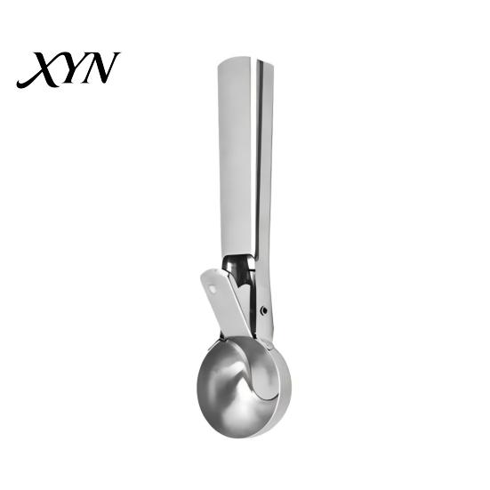 Ball Scooper Ice Cream Fruit Scoop, Stainless Steel with Trigger Non-Slip Handle, Dessert Spoon Heavy Duty Metal Scoop for Balls Rebound