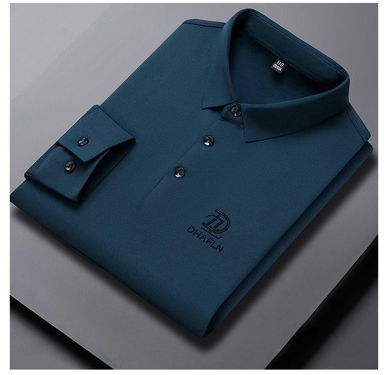 New Autumn Seamless High Elastic Long Sleeve Men's Business Casual Polo Shirt