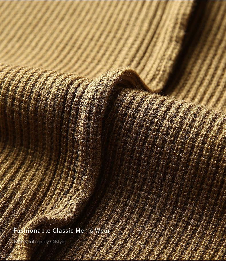 Men's Long Sleeve Round Neck Knit Sweater - Spring & Autumn Style, Fashionable Waffle Knit for Young and Middle-aged Individuals