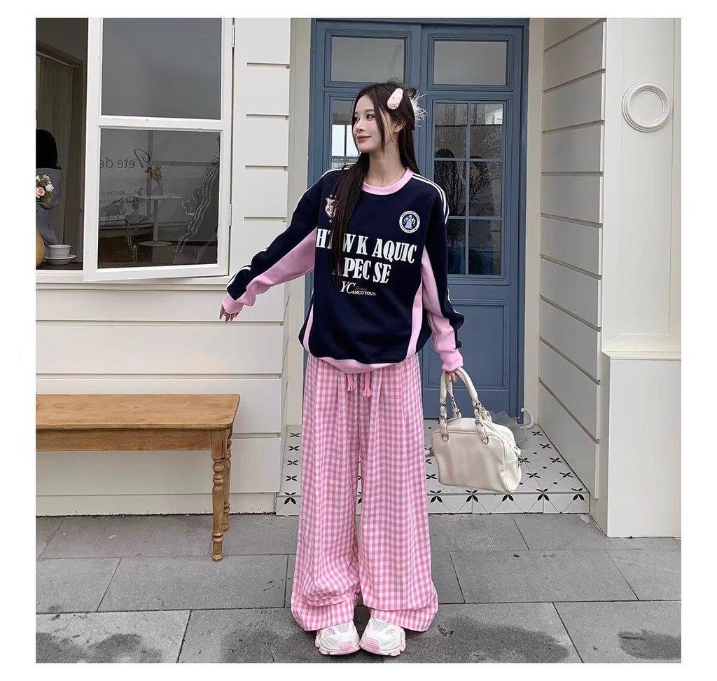 Damen Koreanische Karohose mit hohem Bund - Frühling/Sommer 2025, Vielseitiger Weitbein-Stil