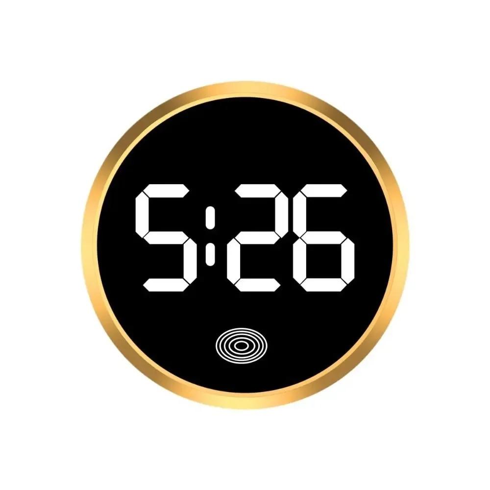 Fashionable Car-mounted LED Electronic Dial Round Alloy Touch Night Light Creative Digital Alarm Clock.