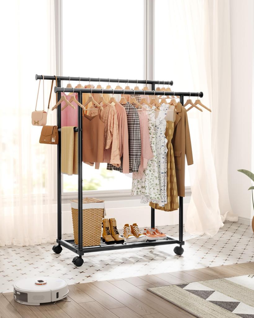Sakugi Slim and Stylish Metal Clothes Rack with Double Casters for Closet Organization and Clothing 98cm X 42cm X 150cm Black Poles, & Shelves,