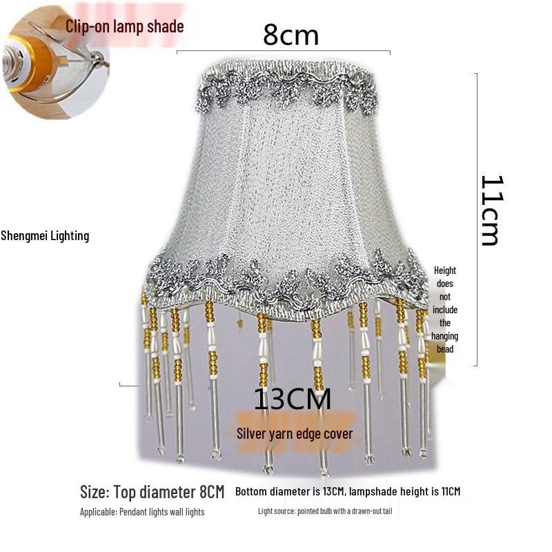 European Crystal Chandelier Fabric Lampshade, Clip-On, E27 Large Base, E14 Candle Bulb, Wall Light Shell Shade