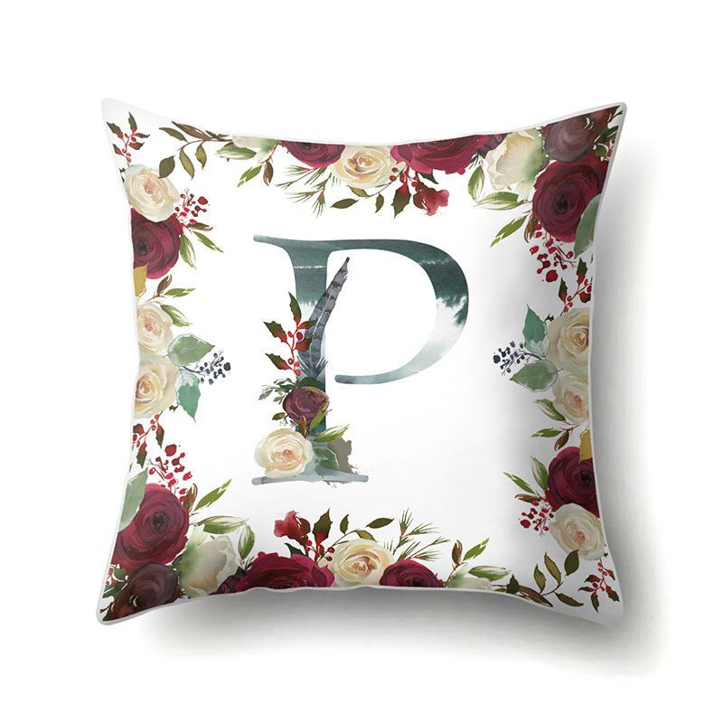 Polyester Pillowcase American Retro Flower Plant 26 English Letter Cushion Cover Car Pillowcase