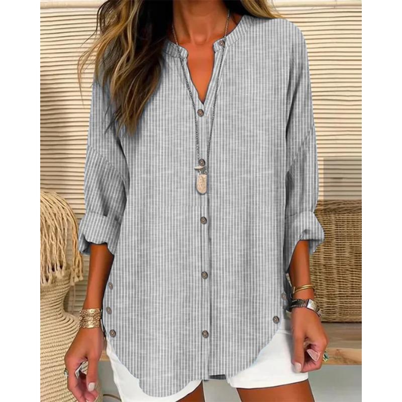 Women S Casual Button Striped Long Sleeve Shirt