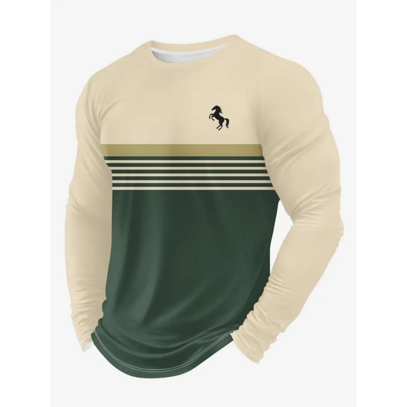 Vintage Men's Long Sleeve T-Shirt Streaks Print Top Spring Fall T-Shirt for Men 3D Striped Print Oversized Streetwear Clothing