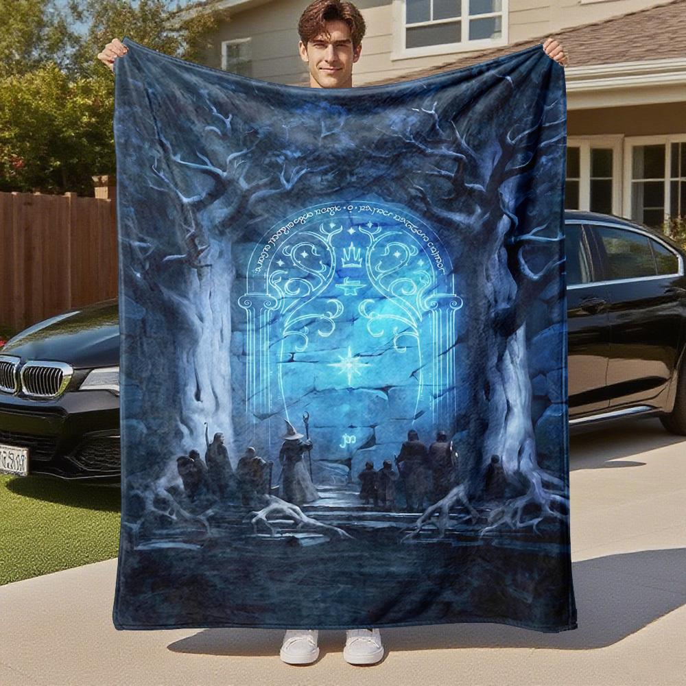 1pc Magic Forest Gate - Throw Blanket, Soft, Flannel Blankets, Living Room, All Seasons Use-1021091