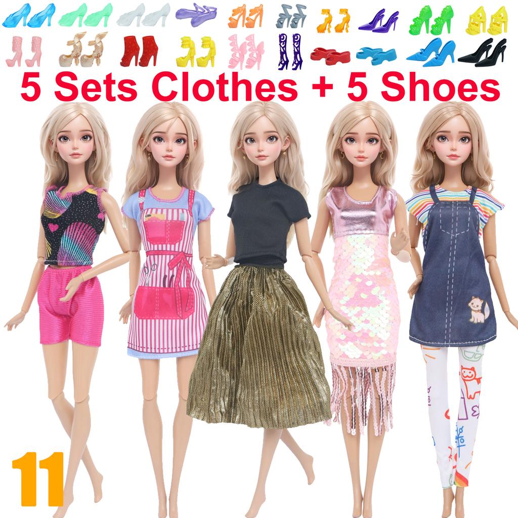 10 Stück/Set Mode-Outfits Ba Puppe Bie Hemd Hose Kleid Schuhe 11,5 Zoll Puppenkleidung Puppenhaus 11,8" 30cm 1/6 Puppenzubehör