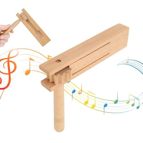 Wooden Ratchet Noise Maker, Orff Hand Noisemaker Rattle Musical Instrument Toy for Sports Events, Games, and Festivals