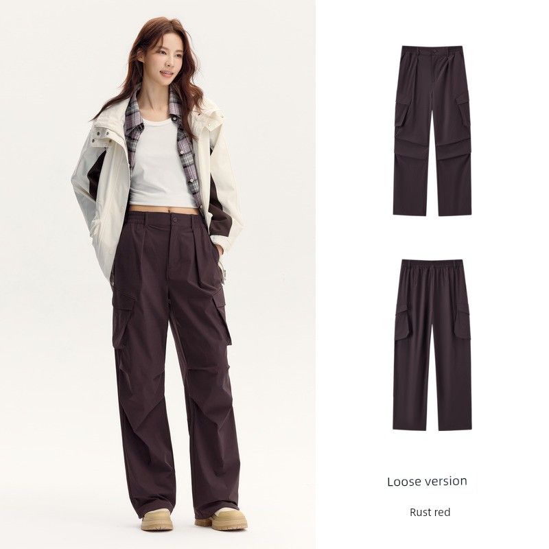 

Casual Pants for Women Slim Fit Moisture Absorption Quick-Drying Loose Pants Denim Casual 2024 Autumn New Arrival Stretch Cargo Pants Trendy Cool Rust red 61013 150/58A/XS