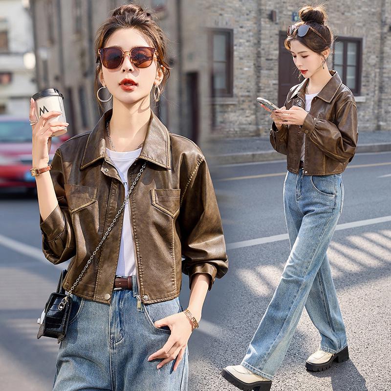 

Hong Kong Style Women s Retro Lambskin Leather Motorcycle Jacket - Spring/Autumn 2025 XL