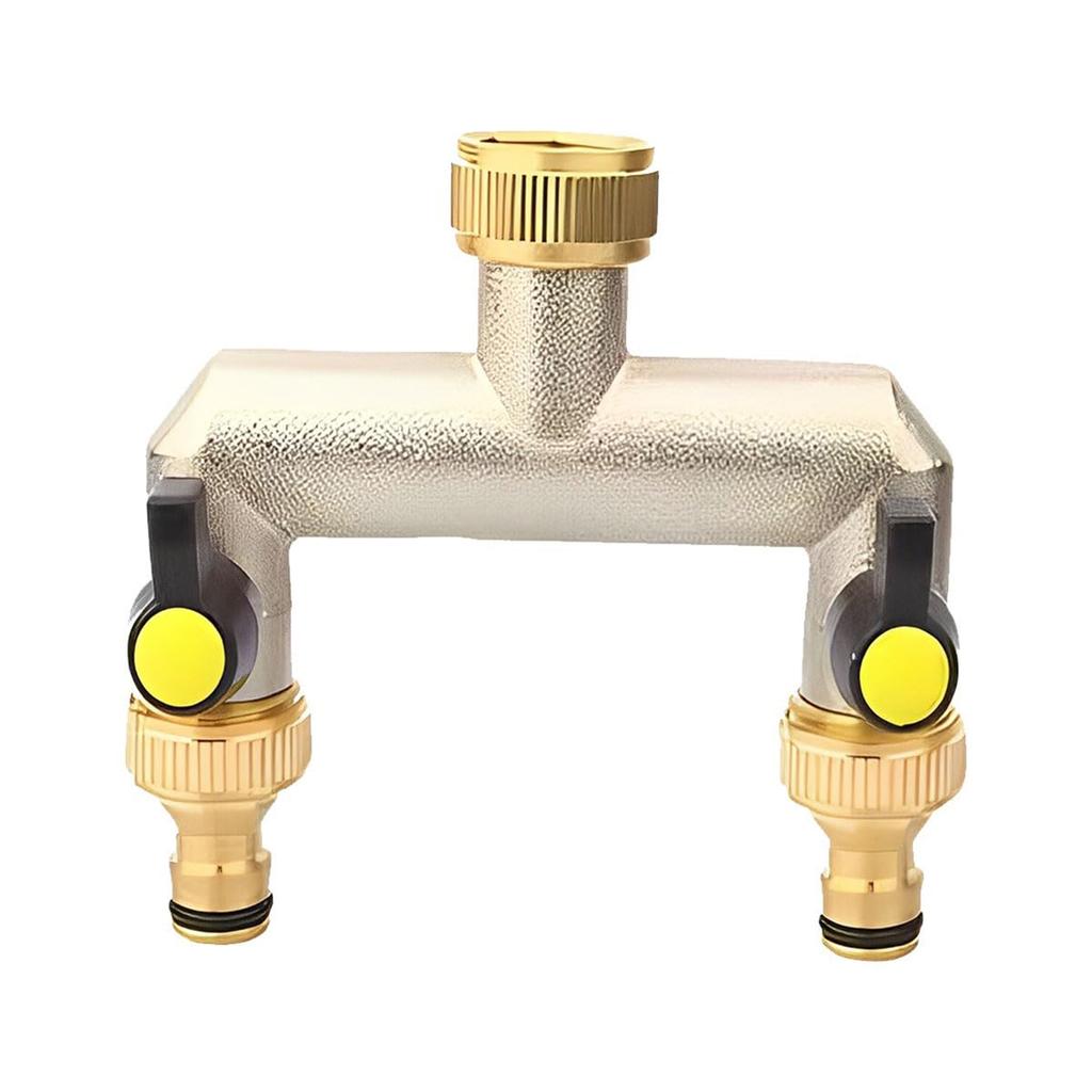 Portable Sturdy Brass Faucet Diverters with Double Water Flows Control for Outdoor Garden Irrigations Systems Use