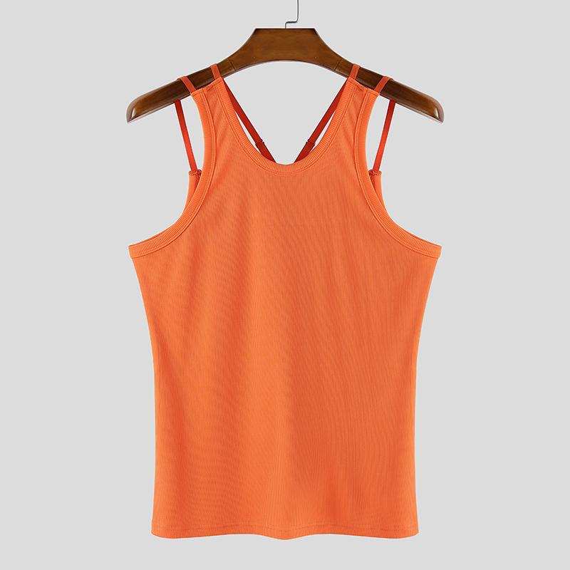 

INCERUN Summer Men Strap Sleeveless Backless Cross Tank Tops Undershirts 3XL оранжевый