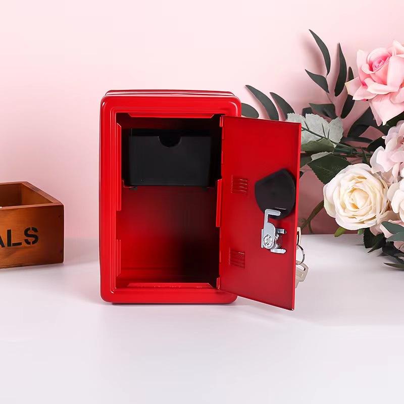 Mini Metal Piggy Bank with Password Combination Lock & Key Portable Small Money Safe for Kids Student Dorm Storage Use