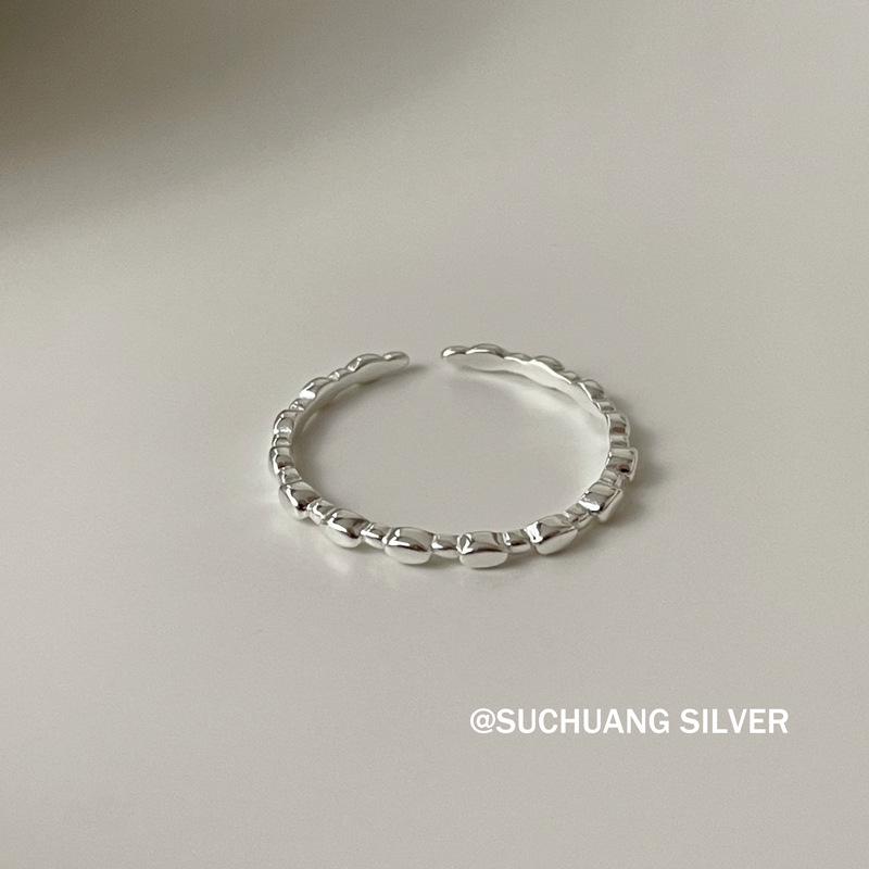 Su Chuang S925 Sterling Silver Textured Open Adjustable Ring - Stylish, Stackable, High-End Feel for Women Adjustable Open