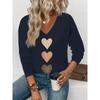 Women V Neck Long Sleeve Casual Heart Print T Shirt