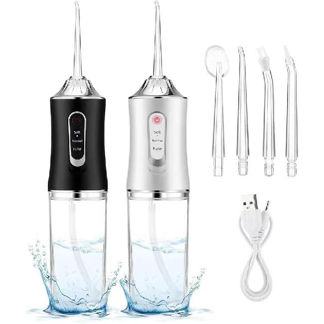 Water Dental Flosser Teeth Pick Portable Cordless Oral Irrigator Rechargeable Travel Irrigation Cleaner 3 Modes 4 Jets IPX7 Waterproof Electric