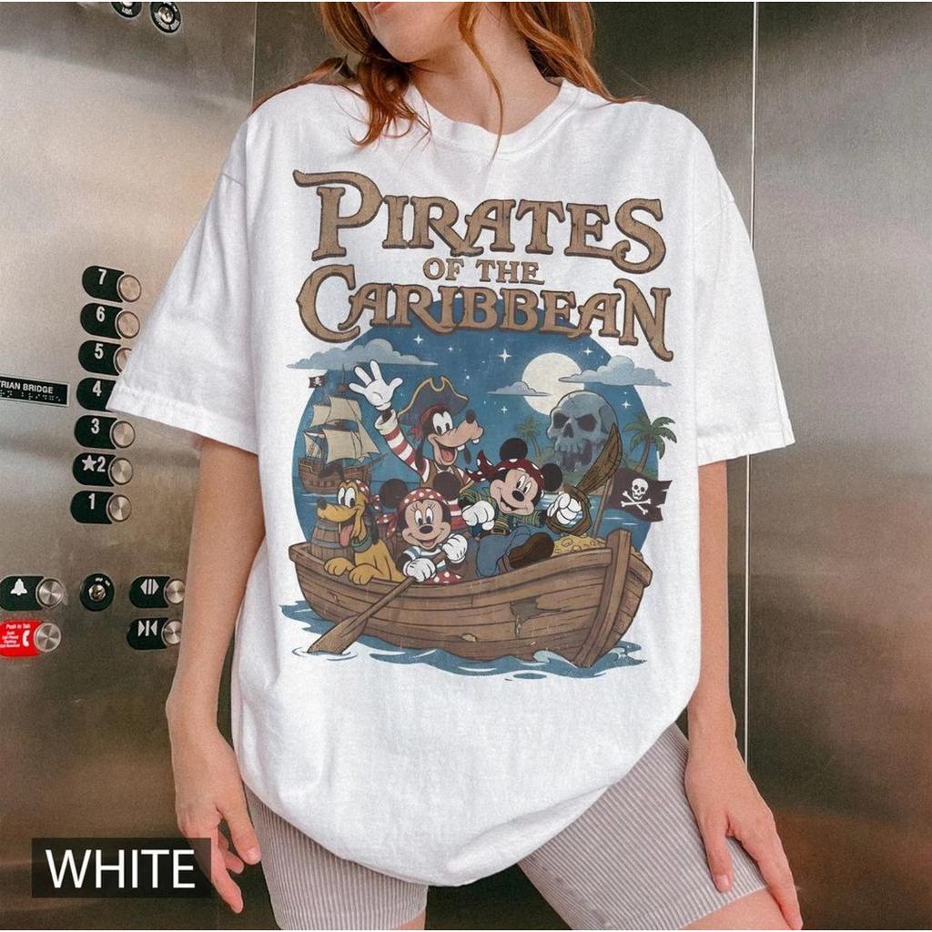 Pirates of The Caribbean Mickey Retro T-shirt Halloween Women Men Streetwear Oversized Y2k Short-sleeved Comfortable Soft Female Male Clothing