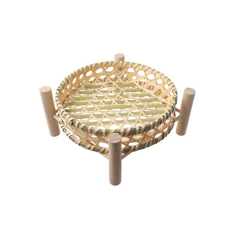 1set Multi Layered Basket Rustic Wooden Frame Fruit Basket For Home Kitchen Bamboo Weaving Basket Small 18/20cm