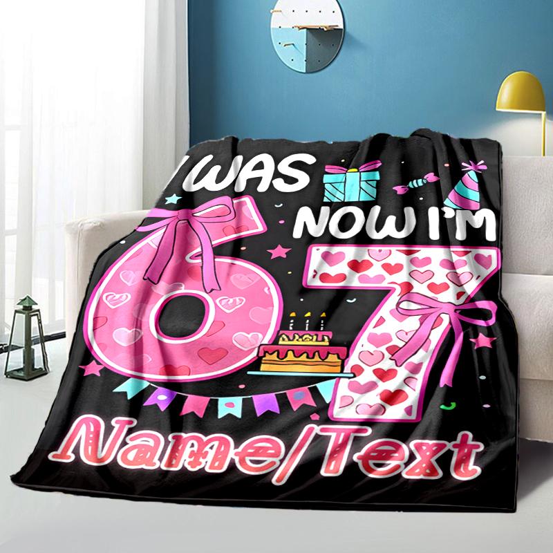 1PC Custom Name Happy 7th Birthday! flannel blanket versatile,all-season throw suitable for the living room,bedroom,camping,travel,and gift