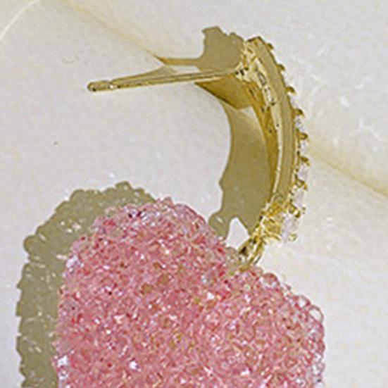 Yousheng 1 Pair Dangle Earrings Shiny Cubic Zirconia Sweet Geometric Anti-fade Decorative Birthday Gift Women Pink Fudge Love Pendant Stud Earrings