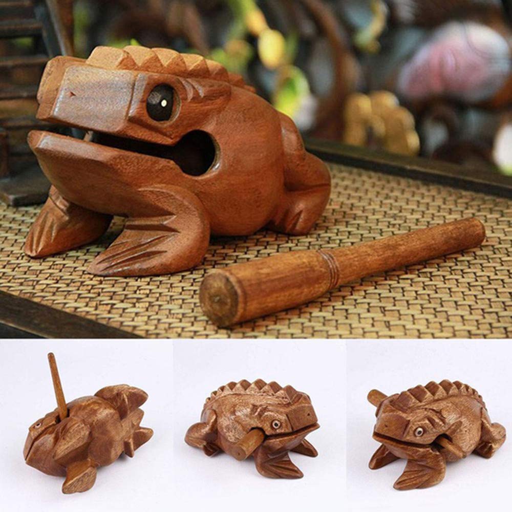 Kingsie Wooden Guiro Frog, Auspicious Charm, Percussion Instrument, Sound-Making Frog, Thai Style (XXL)