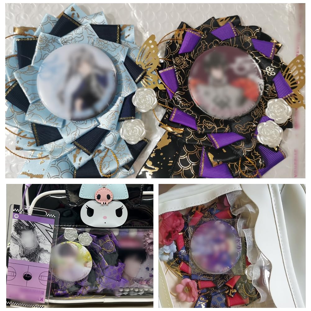 YUYAKESHI Handmade Ribbon Rosette for Ita Bags, Decorative Badges, Two-Color Ita Bag Rosette, Butterfly and Flower Ornament for 55-75mm Badges (Navy