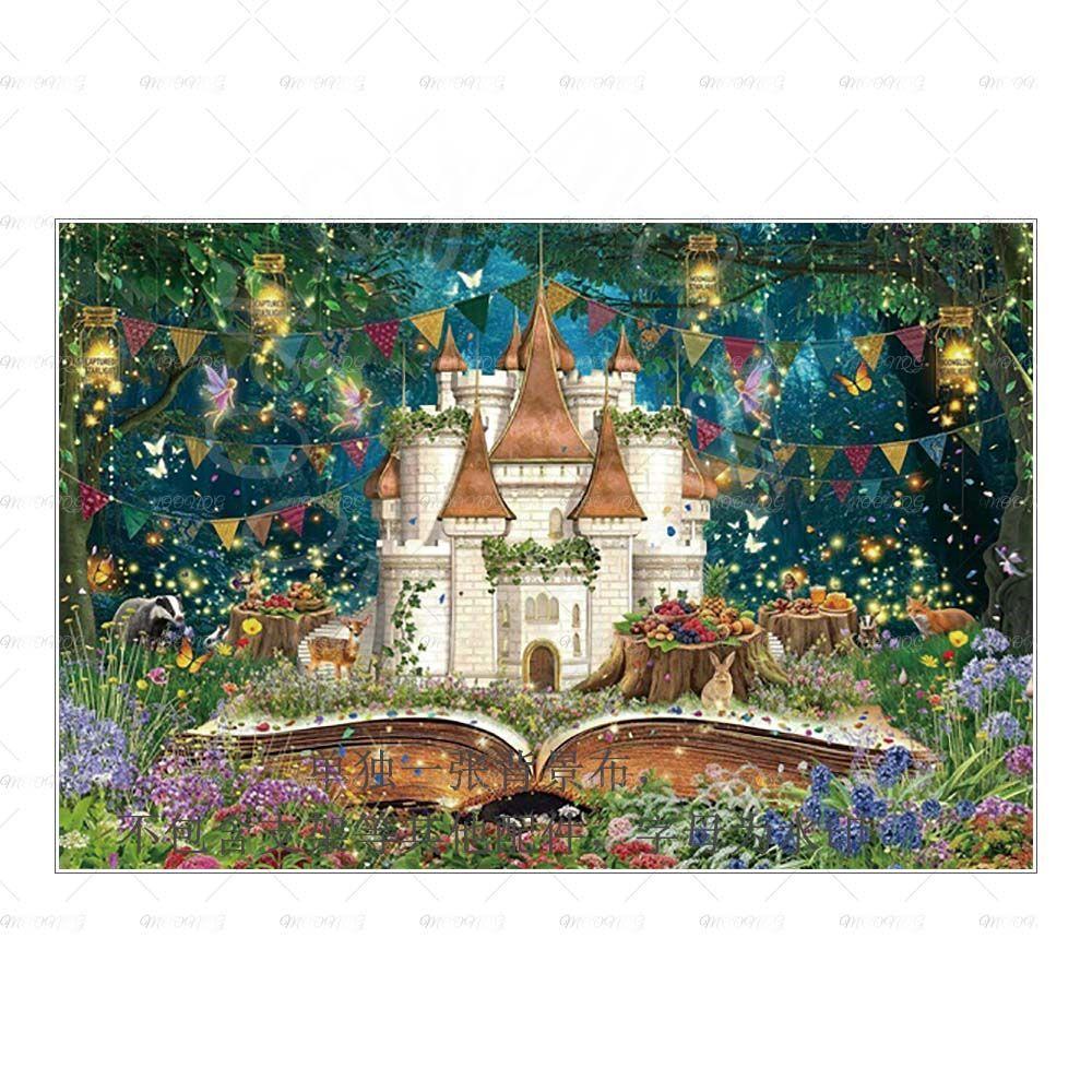 Dreamy Fairy Tale Forest Mushroom House Photography Background Cloth - Children's Birthday Party Decorative Wall Background