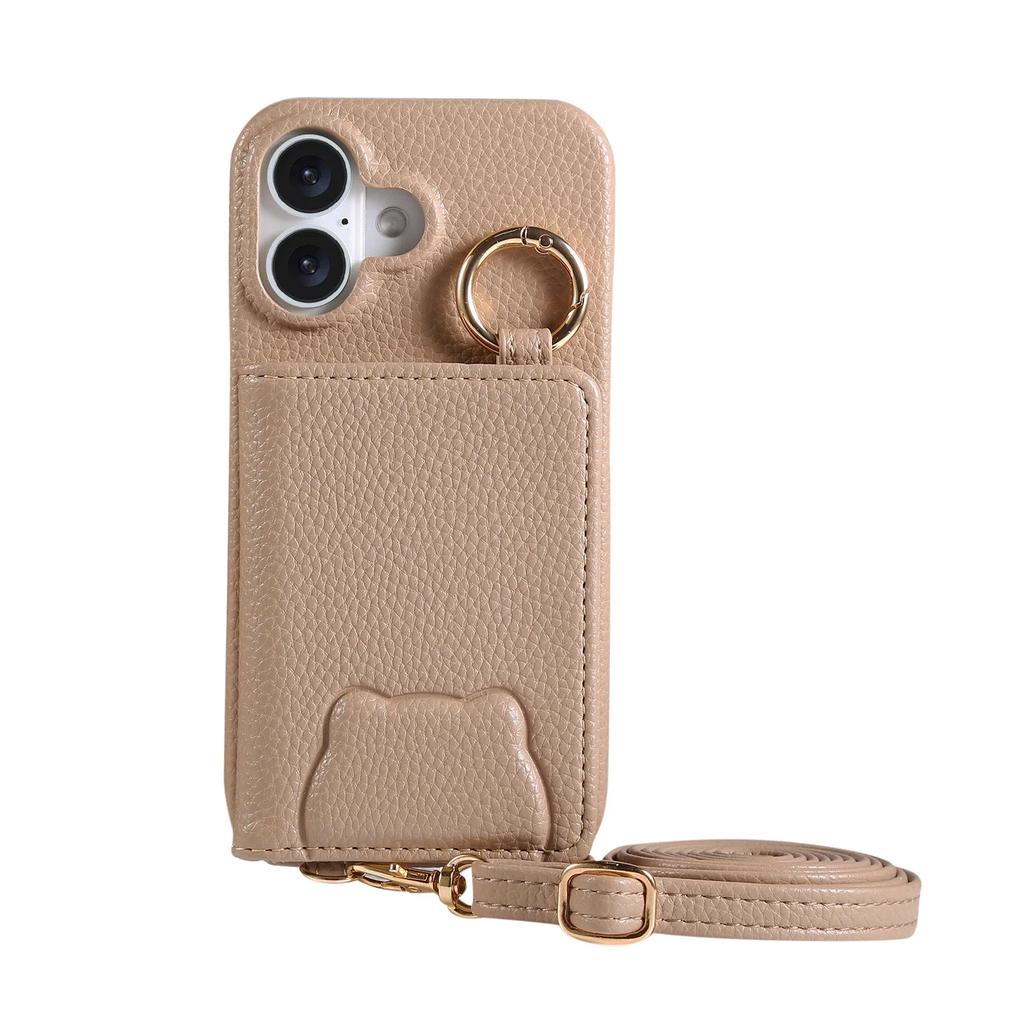 Crossbody Cards Solt Wallet Leather Cute Mirror Ring Holder Case For iPhone 16 Pro Max 15 Plus 14 13 12 11 Lanayrd Bear Cover