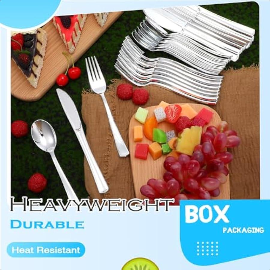 150 Pieces Disposable Cutlery Set Plastic Silverware Heavy Duty Utensil Sets 50 Forks 50 Knives 50 Spoons for Home Office Schoo