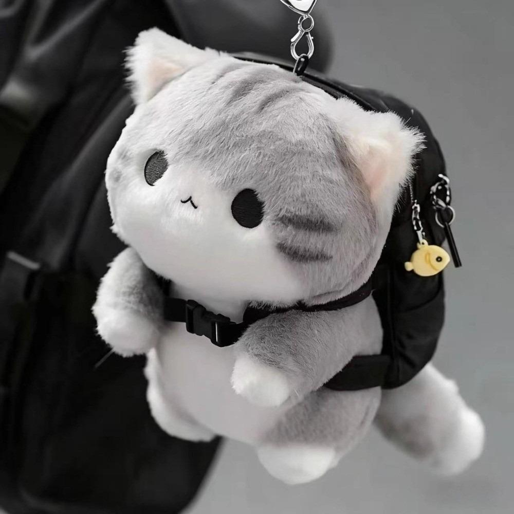 PP Cotton Grey Cat Key Chain Cartoon Cute Pet Pendant Bag Charm Plush Doll Key Ring Girls