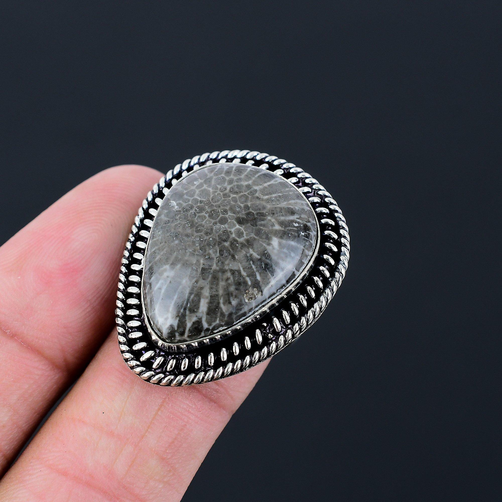 

Natural Stingray Coral Sterling Silver Promise Statement Ring Jewelry Size 7.5 7.5