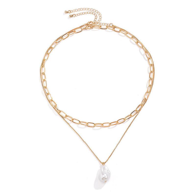 Fashion versatile cross chain necklace for women, simple personality irregular pearl pendant necklace