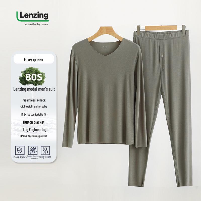 Men's V-Neck Thermal Underwear Set – Modal Autumn Top and Pants 