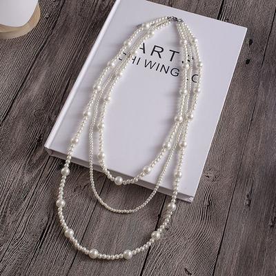 French Elegant Three-layer Imitation Pearl Necklace, Niche Temperament Multi-layer Long Cheongsam with Versatile Sweater Chain