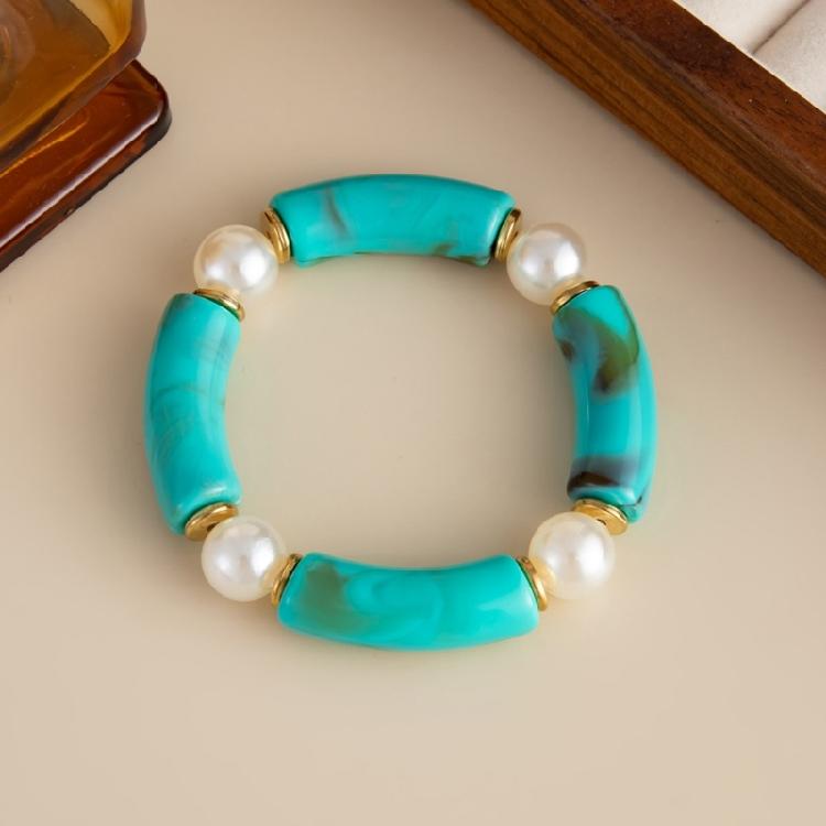Elegant Resin Bead Elastic Bracelet Marbled Effect Design Comfortable Fit Women Accessory Stretchable Bracelet for Daily