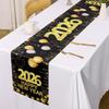 2026 Happy New Year Table Runner Fireworks Champagne Polyester Table Cover For New Year Party Kitchen Dining Table Decorations