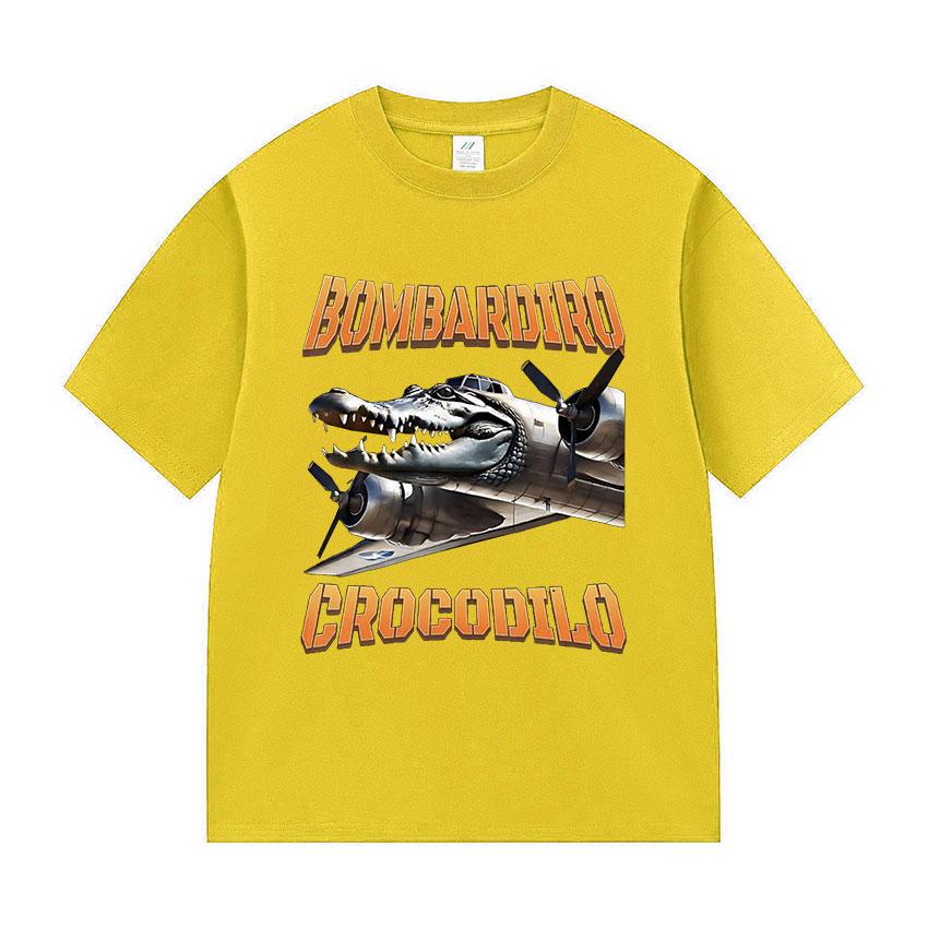 Bombardino Crocodile Funny Meme Plane Bomber print TShirt Men fashion O-Neck short sleeve t shirt Unisex summer pure cotton Tees