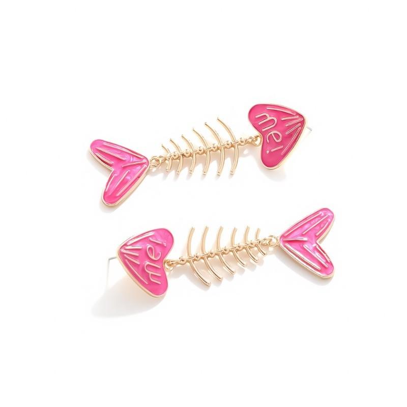 Pinkdudu Vintage Exaggerated Fish Bone Zinc Alloy Earrings Drip Oil Drop Earrings Women Jewelry PD2390