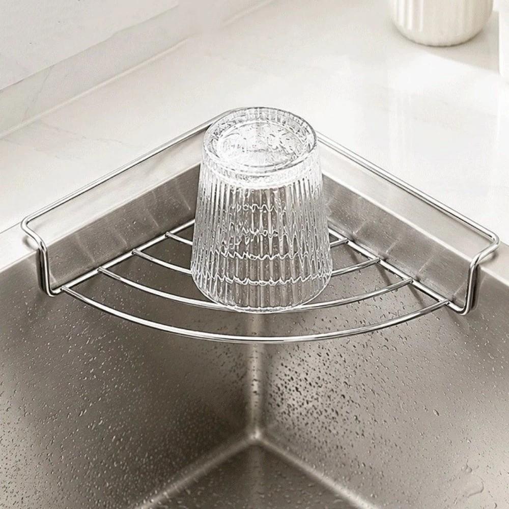 Stainless Steel Sink Corner Rack Waterproof Anti-rust Dish Drying Rack Punch-free Drainable Sink Storage Holder Bathroom