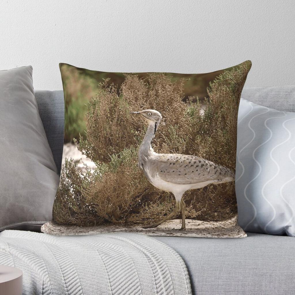 Houbara Bustard Square Pillowcase Polyester Linen Velvet Printed Zip Decorative Throw Pillow Case Home Cushion Cover