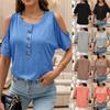 Nuovo Top da Donna Primavera ed Estate Monocolore Fuori dalle Spalle alla Moda a Maniche Corte T-shirt